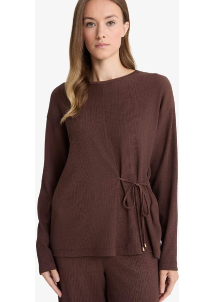 Regular Fit Bisiklet Yaka Bürümcük Uzun Kollu Tişört G1800AX25AU