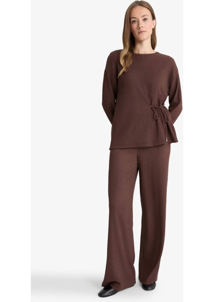 Regular Fit Bisiklet Yaka Bürümcük Uzun Kollu Tişört G1800AX25AU fiyatları