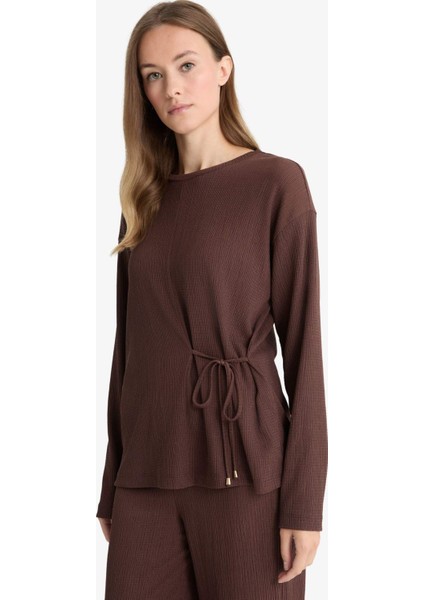 Regular Fit Bisiklet Yaka Bürümcük Uzun Kollu Tişört G1800AX25AU modelleri