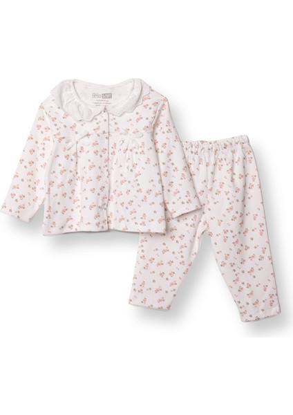 Kız Bebek Uzun Kol Pijama Takımı Interlok Bebe Yaka Uzun Kol Reçme Paça