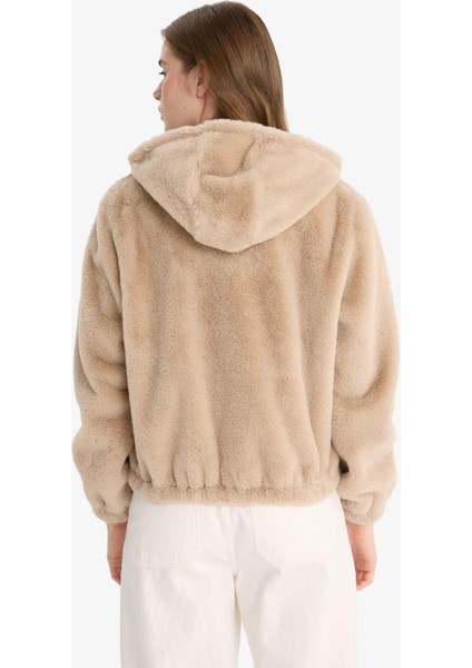 Regular Fit Polar Astarlı Kapüşonlu Fermuarlı Suni Kürk F2148AX25WN