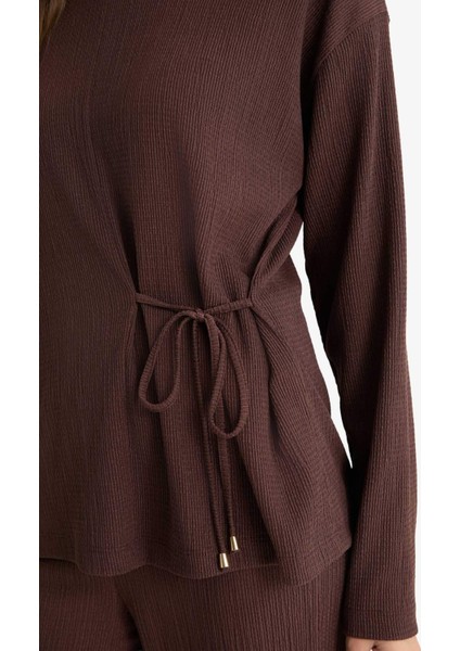 Regular Fit Bisiklet Yaka Bürümcük Uzun Kollu Tişört G1800AX25AU indirimleri