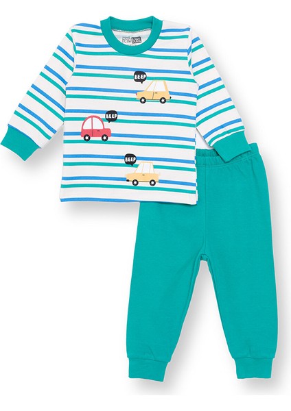 Erkek Bebek Pijama Takım Bisiklet Yaka Uzun Kol Ribanalı Paça