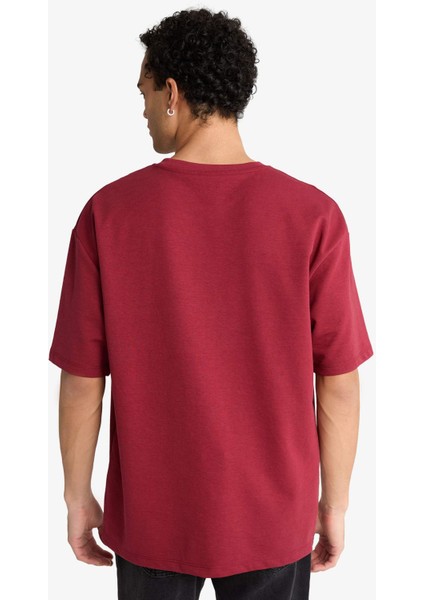 Oversize Geniş Kalıp Bisiklet Yaka Kısa Kollu Tişört G1702AX25AU