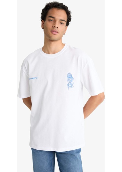 Boxy Fit Bisiklet Yaka Sırt Baskılı Kısa Kollu Tişört F8595AX25AU modelleri