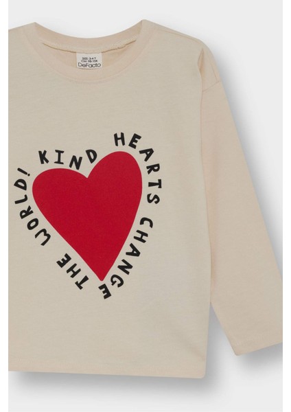 Kız Bebek Bisiklet Yaka Kalp Desenli 2'li Uzun Kollu Tişört F1416A525AU indirimleri