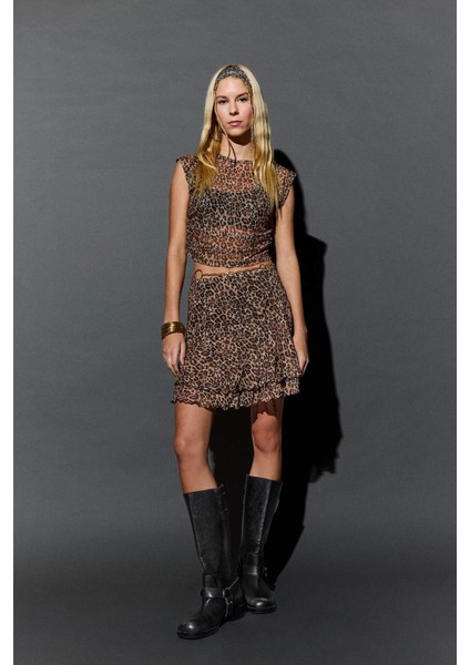 Coool Normal Bel Penye Astar Leopar Desenli Tül Mini Etek fiyatları