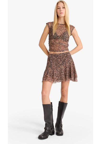 Coool Normal Bel Penye Astar Leopar Desenli Tül Mini Etek fırsatları