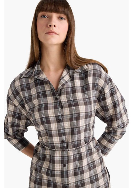 Oversize Geniş Kalıp Kareli Flanel Uzun Kollu Gömlek