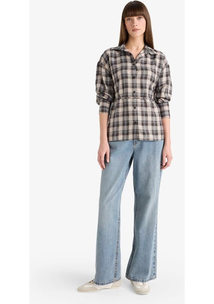 Oversize Geniş Kalıp Kareli Flanel Uzun Kollu Gömlek fiyatları