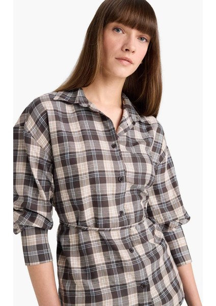 Oversize Geniş Kalıp Kareli Flanel Uzun Kollu Gömlek fırsatları