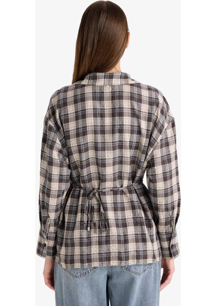 Oversize Geniş Kalıp Kareli Flanel Uzun Kollu Gömlek