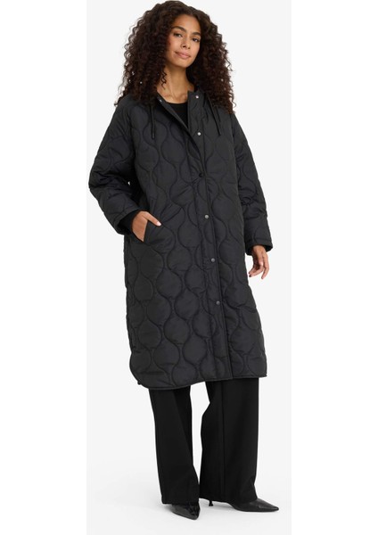 Regular Fit Kapüşonlu Çıtçıtlı Cepli Kapitoneli Parka F4143AX25WN