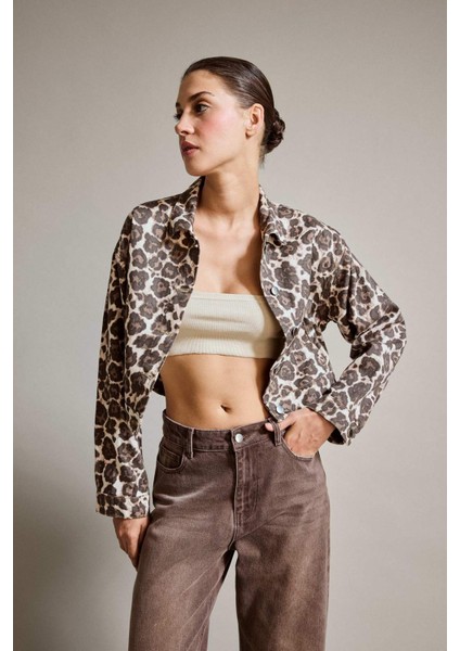 Leopar Desenli Düğmeli Denim Ceket modelleri