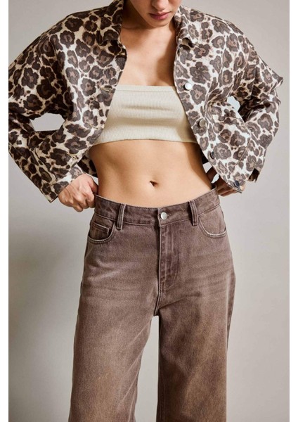 Leopar Desenli Düğmeli Denim Ceket fırsatları