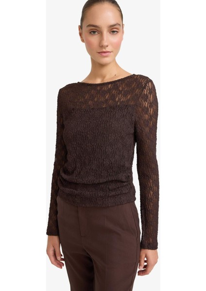 Fitted Kayık Yaka Dantel Uzun Kollu Bluz G1743AX25AU