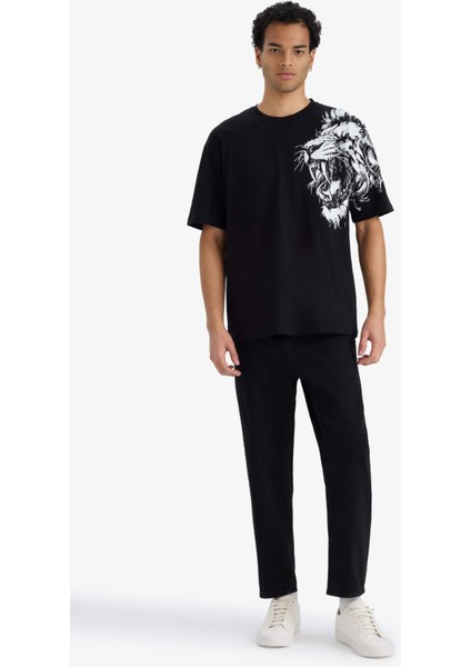 Boxy Fit Bisiklet Yaka Baskılı Kısa Kollu Tişört F8648AX25AU fiyatları