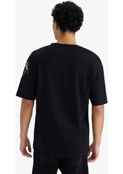 Boxy Fit Bisiklet Yaka Baskılı Kısa Kollu Tişört F8648AX25AU