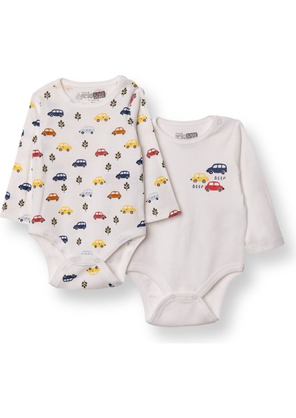Erkek Bebek 2li Uzun Kol Body Çıtçıtlı Yaka Ribana Paça