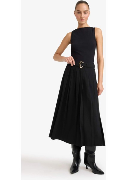 Regular Fit Yüksek Bel Kemerli Maxi Etek G0974AX25WN