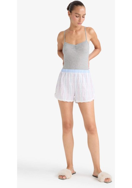 Regular Fit Gofre Dokulu Çizgili Şort Pijama Altı-Fall in Love F8932AX25HS