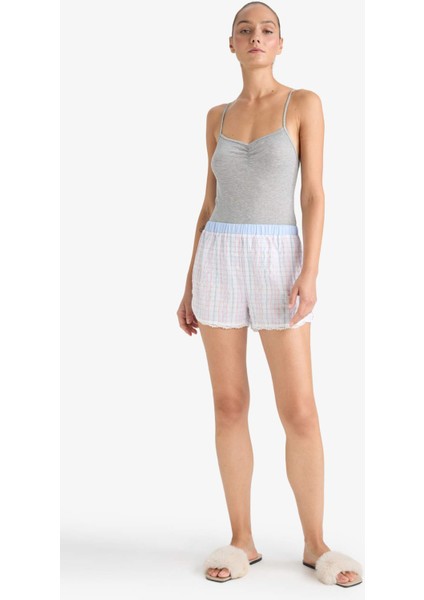 Regular Fit Gofre Dokulu Çizgili Şort Pijama Altı-Fall in Love F8932AX25HS fiyatları