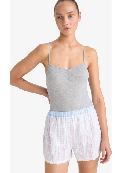 Regular Fit Gofre Dokulu Çizgili Şort Pijama Altı-Fall in Love F8932AX25HS fırsatları