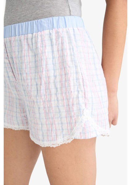 Regular Fit Gofre Dokulu Çizgili Şort Pijama Altı-Fall in Love F8932AX25HS