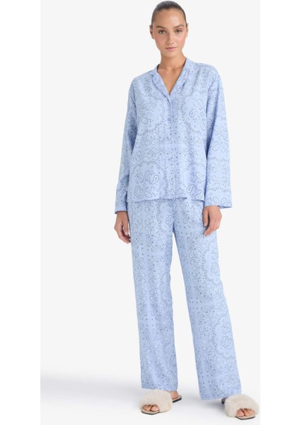 Pijama Takımı Regular Fit Desenli Uzun Kollu Üst Uzun Alt-Fall in Love F9824AX25AU