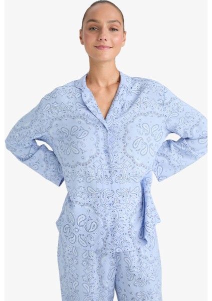 Pijama Takımı Regular Fit Desenli Uzun Kollu Üst Uzun Alt-Fall in Love F9824AX25AU fırsatları