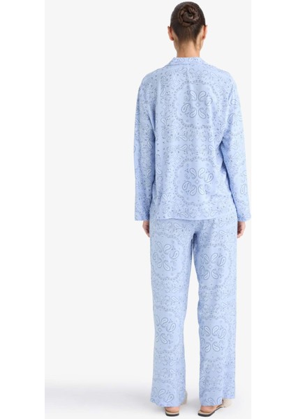 Pijama Takımı Regular Fit Desenli Uzun Kollu Üst Uzun Alt-Fall in Love F9824AX25AU