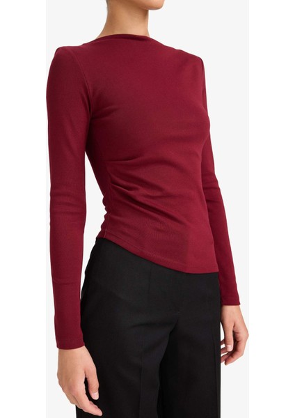 Slim Fit Dar Kesim Kayık Yaka Ribana Uzun Kollu Tişört indirimleri