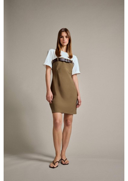 Bisiklet Yaka Kemer Detaylı Kısa Kollu Mini Elbise G3470AX25AU