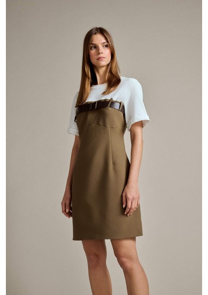 Bisiklet Yaka Kemer Detaylı Kısa Kollu Mini Elbise G3470AX25AU modelleri