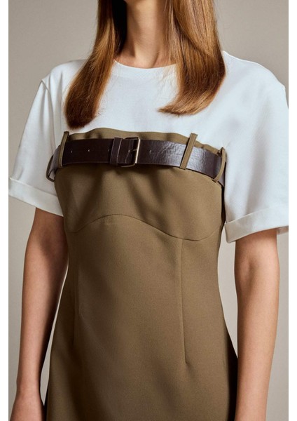 Bisiklet Yaka Kemer Detaylı Kısa Kollu Mini Elbise G3470AX25AU indirimleri