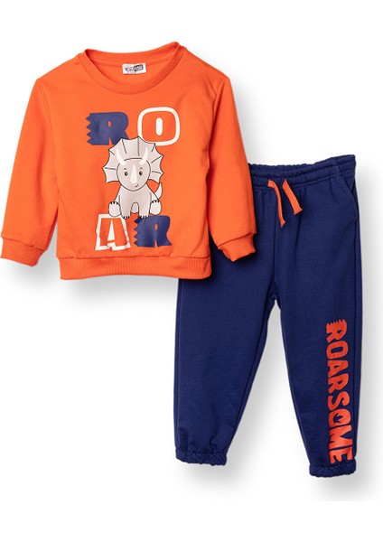 Erkek Bebek Cool Dino Eşofman Takımı Şardonlu Bisiklet Yaka Uzun Kol Lastikli Paça