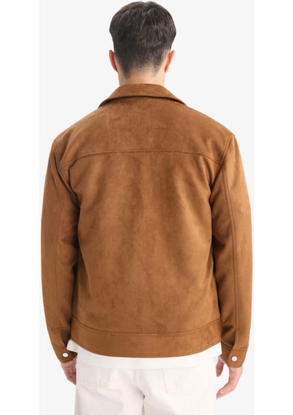 Slim Fit Dar Kesim Polo Yaka Astarlı Fermuarlı Cepli Mevsimlik Baharlık Süet Mont Y5362AZ25AU fırsatları