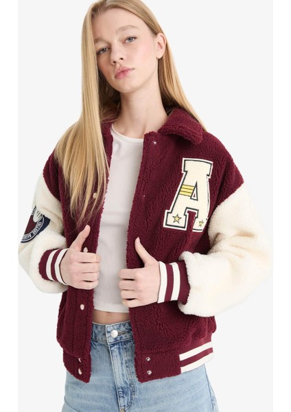 Coool Oversize Geniş Kalıp Polo Yaka Pelüş Bomber Ceket