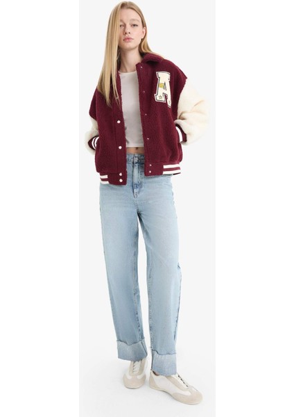 Coool Oversize Geniş Kalıp Polo Yaka Pelüş Bomber Ceket fiyatları