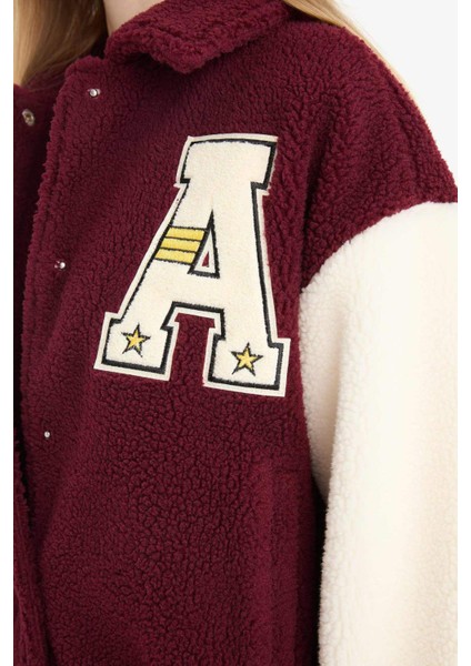 Coool Oversize Geniş Kalıp Polo Yaka Pelüş Bomber Ceket