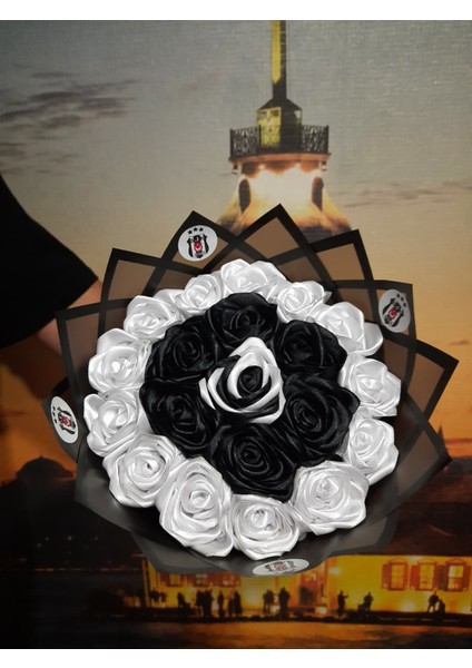 20 Li LED Işıklı Solmayan Gül Buketi Beşiktaş Taraftar Buketi