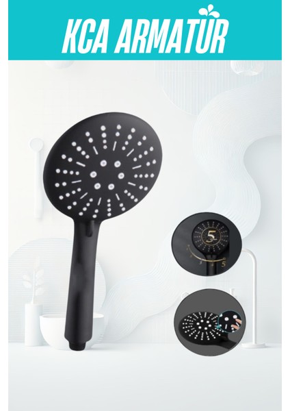 3 Fonksiyonlu Siyah Duş Başlığı ve Alüminyum Duş Telefonu Seti