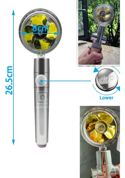 Su Tasarruflu Pervaneli Yağmurlama Duş Başlığı, Renkli ve Stop Düğmeli, Keyifli Banyo modelleri