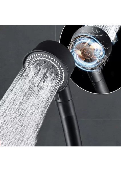 5 Fonksiyonlu Pervaneli Su Tasarruflu Siyah Duş Başlığı