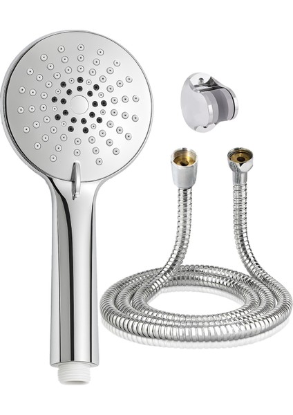 Bej Çok Fonksiyonlu El Duşu ve Örgülü Krom Hortum, Yapışkanlı Mafsal