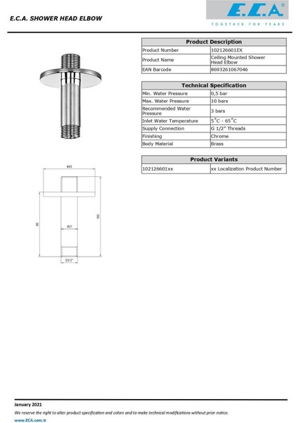 Tavandan Duş Başlığı Borusu 102126601, Şık ve Dayanıklı Duş Aksesuarı fiyatları