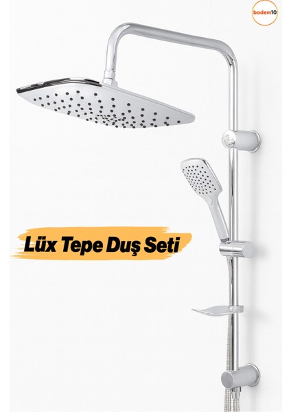 Kare Tasarım Lüks Duş Başlığı Seti, Krom Kaplama, Dayanıklı ve Şık Banyo Aksesuarı