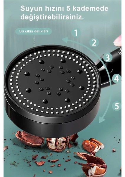 5 Fonksiyonlu Siyah Duş Başlığı ve Hortumlu Duş Seti, Pratik Kullanım
