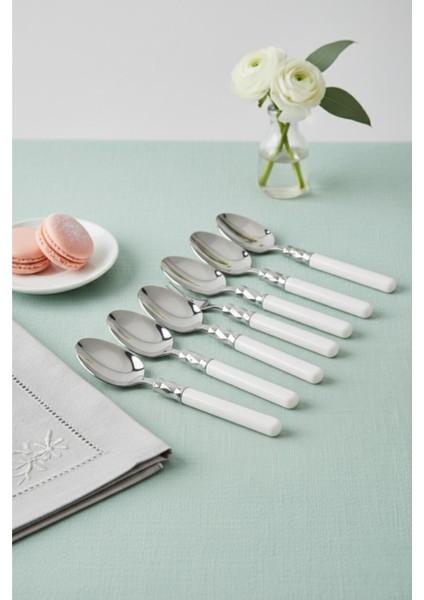 6’lı Paslanmaz Çelik Soft Beyaz Yemek Kaşığı Seti