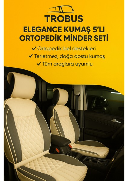Renault Talisman 2015 ve Sonrası Trobus Elegance Ortopedik Araç Koltuk Minderi 5'li Set, Hava Yastığı Uyumlu Bej Koyu Bej